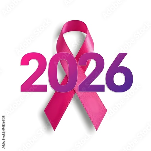 Pink ribbon with the year 2026 for breast cancer awareness

