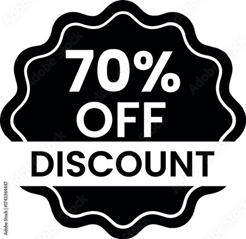 Promotional badge showcasing a 70 discount, perfect for advertising campaigns and special offers, attracting customers with a clear message of savings