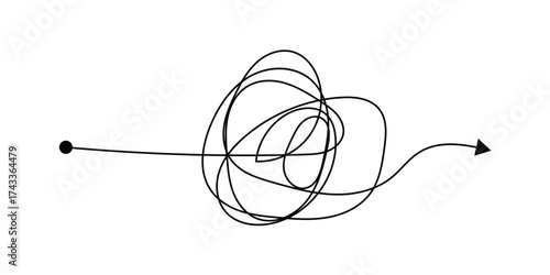 Doodle clew messy tangle. Chaos lines, hand drawing tangled clew, insane mess scribble, confused brain thinking doodle, clutter complicated concept. Squiggles and scrawl vector set in eps 10.