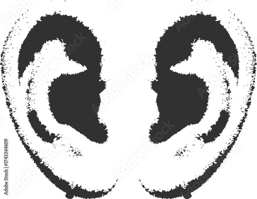 Vector Ear y2k retro Halftone ear Decorative Collage Pop Art Element. Vintage Stippling Noise Sticker Vector Illustration.