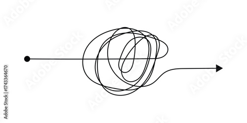 Doodle clew messy tangle. Chaos lines, hand drawing tangled clew, insane mess scribble, confused brain thinking doodle, clutter complicated concept. Squiggles and scrawl vector set in eps 10.