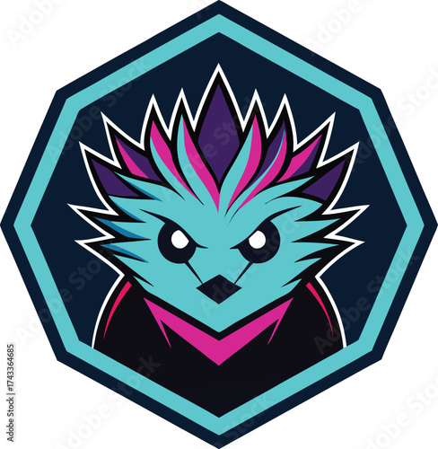 Stylized neon hedgehog emblem with sharp spikes and glowing eyes