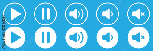 Sound volume level outline icon on circle line. Speaker icon vector. volume sign and symbol. loudspeaker icon. sound symbol, Sound Icon Vector isolated Volume icon set in black outline and fill eps