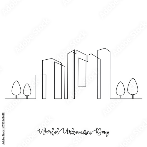 One continuous line drawing of World Urbanism Day vector illustration. World Urbanism Day  theme design concept in simple linear continuous line. Great design for social issue campaign.