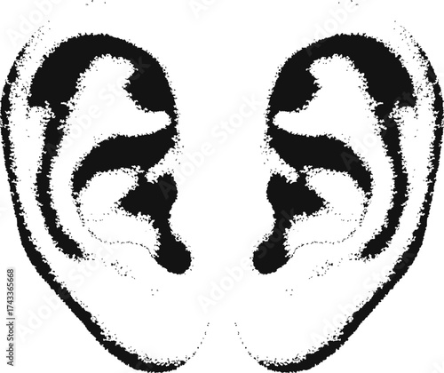 ear halftone stipple effect perfect for urban design. vector png transparent, auricle 2000s photocopy effect tattoo aesthetic
