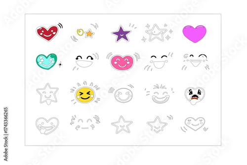 Cheerful emoji collection with playful expressions, perfect for adding fun and whimsy to digital designs and social media content, expressive and vibrant