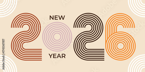 2026 New Year design template in linear style