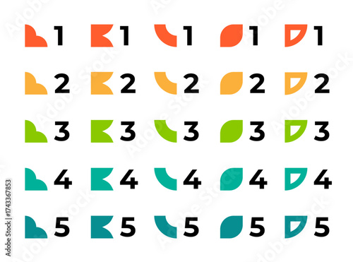 Number bullet points set with trendy geometric shapes. Colorful steps 1 to 5