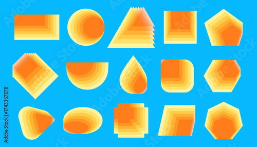 Fantastic overlapping shapes set. Yellow geometric blend elements. Vector translucent geometric artwork