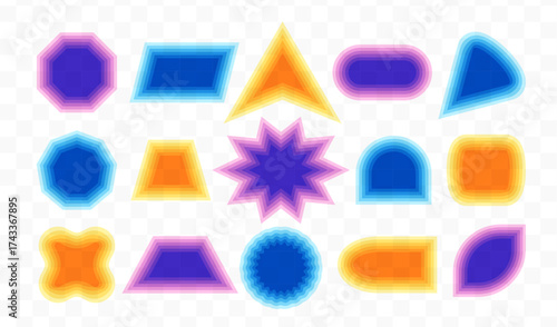 Transparent graphic design elements set. Geometric colorful shapes collection with translucent effect