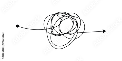 Messy lines. Complicated scribble path, messy tangle, doodle knot as thought from complex to easy solution. Confused brain problems. Labyrinth and chaos vector concepts vector illustration in eps 10.