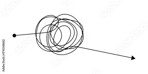 Messy lines. Complicated scribble path, messy tangle, doodle knot as thought from complex to easy solution. Confused brain problems. Labyrinth and chaos vector concepts vector illustration in eps 10.