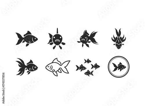 Collection of Stylized Goldfish Icons.