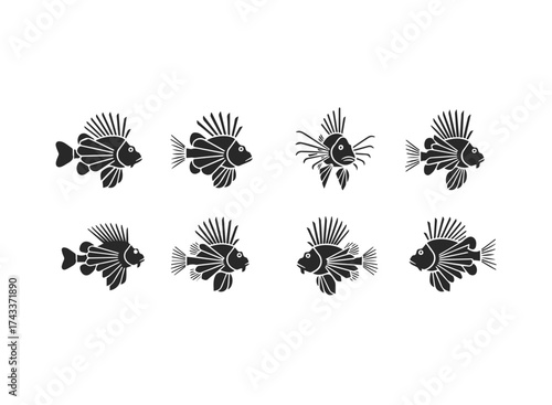 Collection of Stylized Lionfish Silhouettes.
