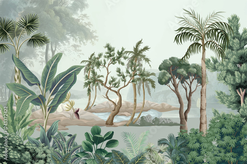 Tropical Garden Mural Wallpaper, Garden Background, Wallpaper for Decoration, Home Decore Background.