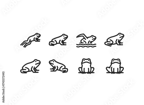 Set of Frog Icons in Various Poses.