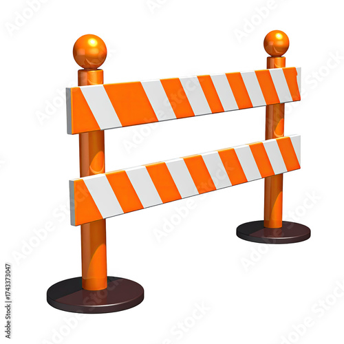 Rendered, 3D, orange & white striped barricade, used to block passage