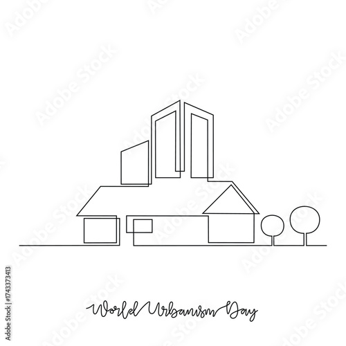 One continuous line drawing of World Urbanism Day vector illustration. World Urbanism Day  theme design concept in simple linear continuous line. Great design for social issue campaign.