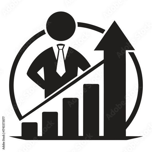 businessman with a graph on a white background