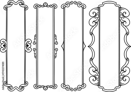 featuring a bundle design of elongated vintage frame ornaments with empty spaces and classic carvings