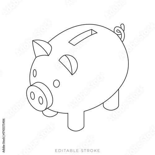 Isometric Piggy Bank Outline Vector for Savings and Financial Growth Concept