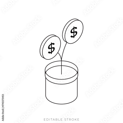 Isometric Investment Plant Outline Vector for Financial Growth and Business Development Concept