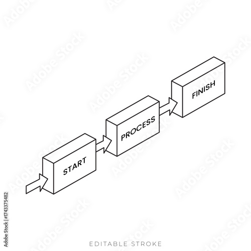 Isometric Task Flow Arrow Vector Outline Representing Sequential Project Workflow and Process Efficiency