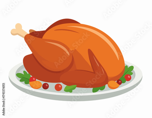 *   Minimum 6 words, maximum 180 characters.     *   Detailed description, not keywords.     *   Main subjects: roasted turkey, platter, garnish.     *   Key...