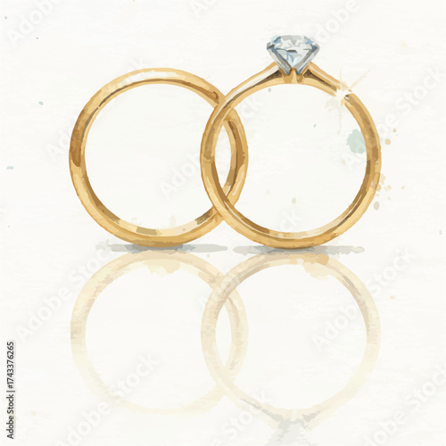 Watercolor Wedding Rings Collection – Romantic Love and Marriage Symbol on White Background