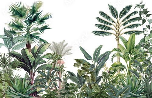 Tropical Garden Illustration, Wall Mural, Mughal Garden, Wall Design for Print.