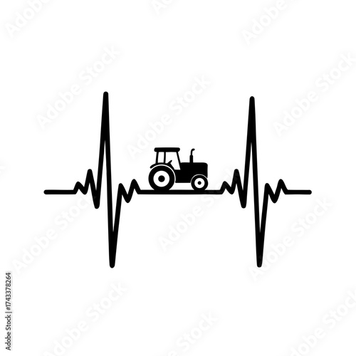 Vector art of heartbeat line with a tractor silhouette