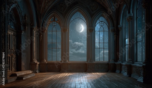 Grand gothic hall at night