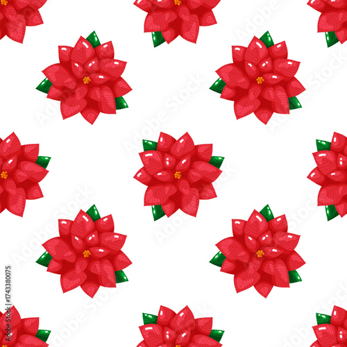 Bright Red Christmas Poinsettia Seamless Pattern