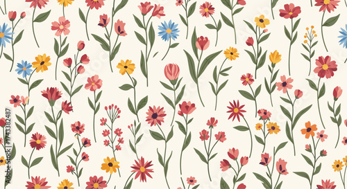 A charming tapestry of wildflowers in bloom across a creamy field.