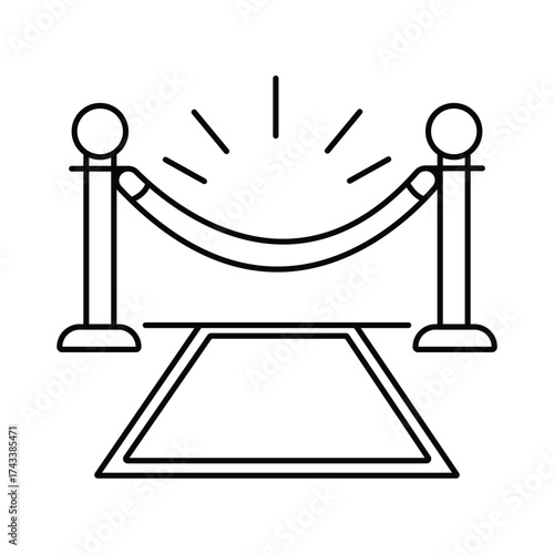 Red carpet event icon elegant stanchions velvet rope vip entrance outline design vector illustration