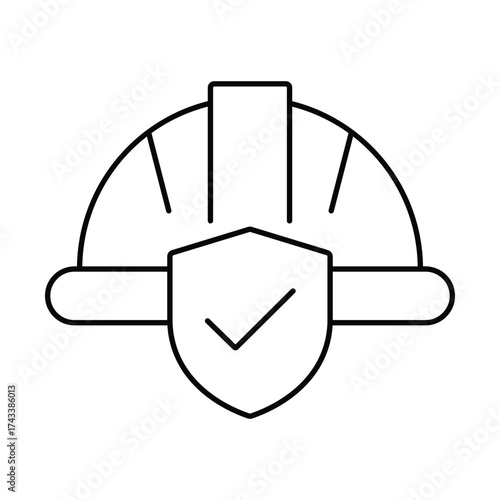 Outline icon design safety helmet shield check mark construction work site protection symbol vector illustration
