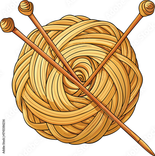 New Year Creative Expression golden yarn ball with wooden needles for traditional crafting skills