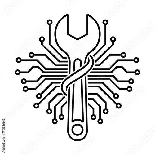 Tech support icon wrench combined with circuit board network digital technology concept vector illustration