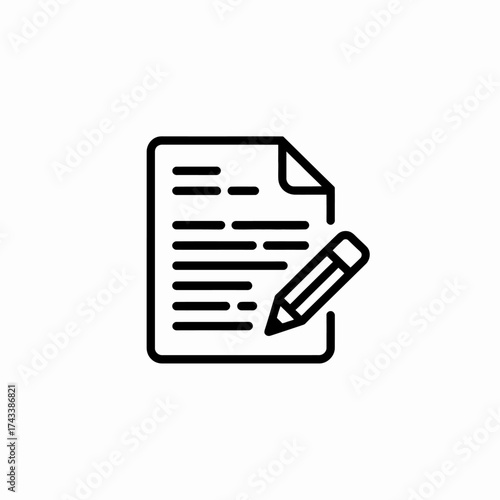 Minimalist black and white line art of a document with a pencil writing symbol