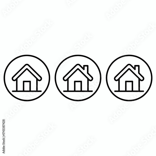 Simple line art home icon set minimalist design for websites and apps