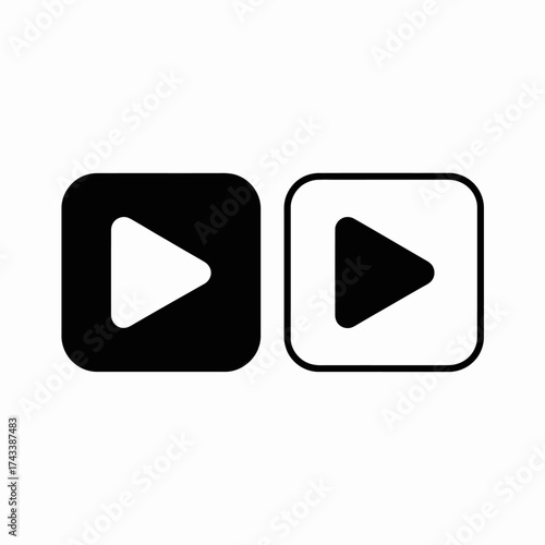 Minimalist play icon designs two square buttons with rounded corners and play symbol