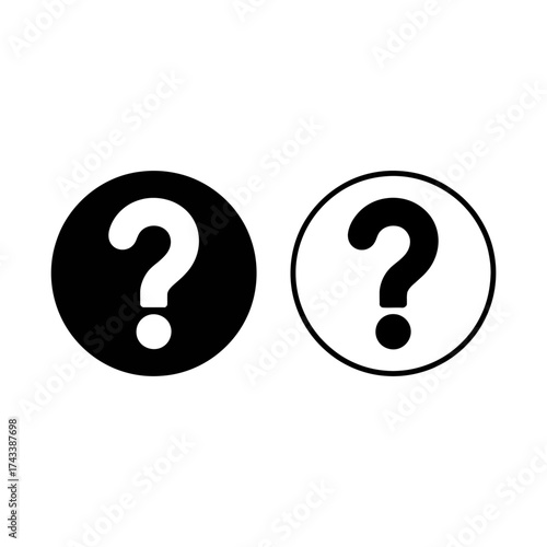 Simple black and white question mark icons for general use and problem solving