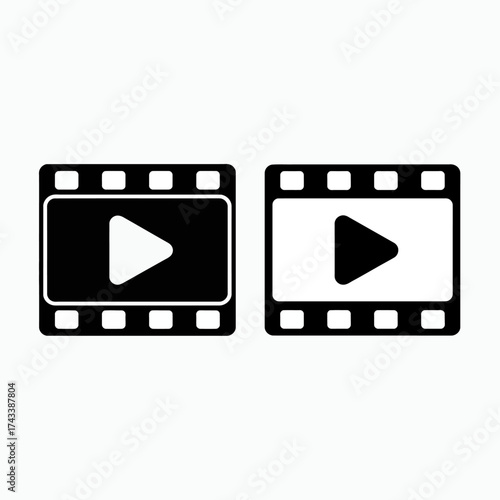 Simple black and white filmstrip icons with play buttons for media playback and content creation