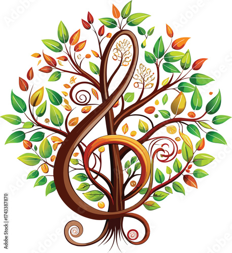 New Year Creative Expression treble clef tree symbolizing musical growth and harmonic learning