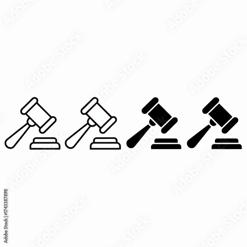 Four minimalist line art icons representing gavel and sounding block symbols