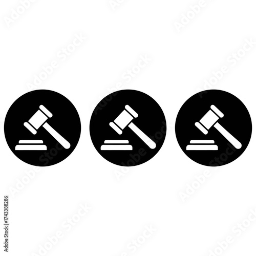 Minimalist three gavel icons representing justice law and legal judgment
