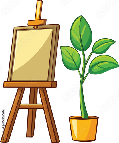 New Year Creative Expression wooden easel with green canvas for natural art inspiration