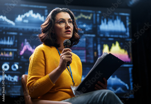 woman is giving a presentation at conference