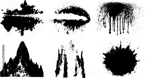 Engraving vector illustration featuring vintage line drawings in black. Includes various textures and shapes for artistic effects in a set.