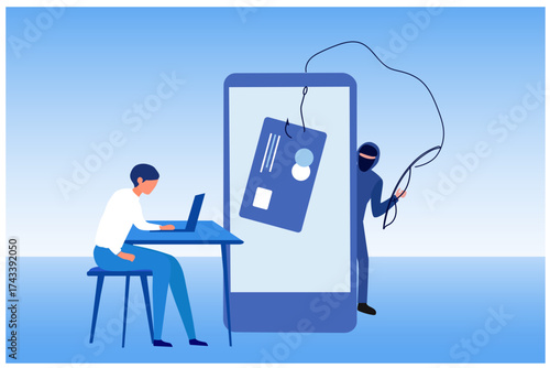 Phishing scam, hacker crime attack and personal data security concept. Hacker stealing online credit card password on png background